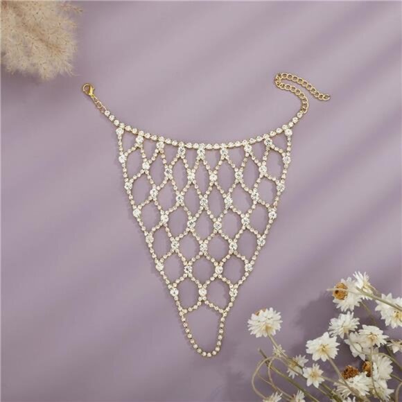 Gold Rhinestone Finger Ring Link Bracelet – Crystal Hand Chain Jewelry - Picture 6 of 6